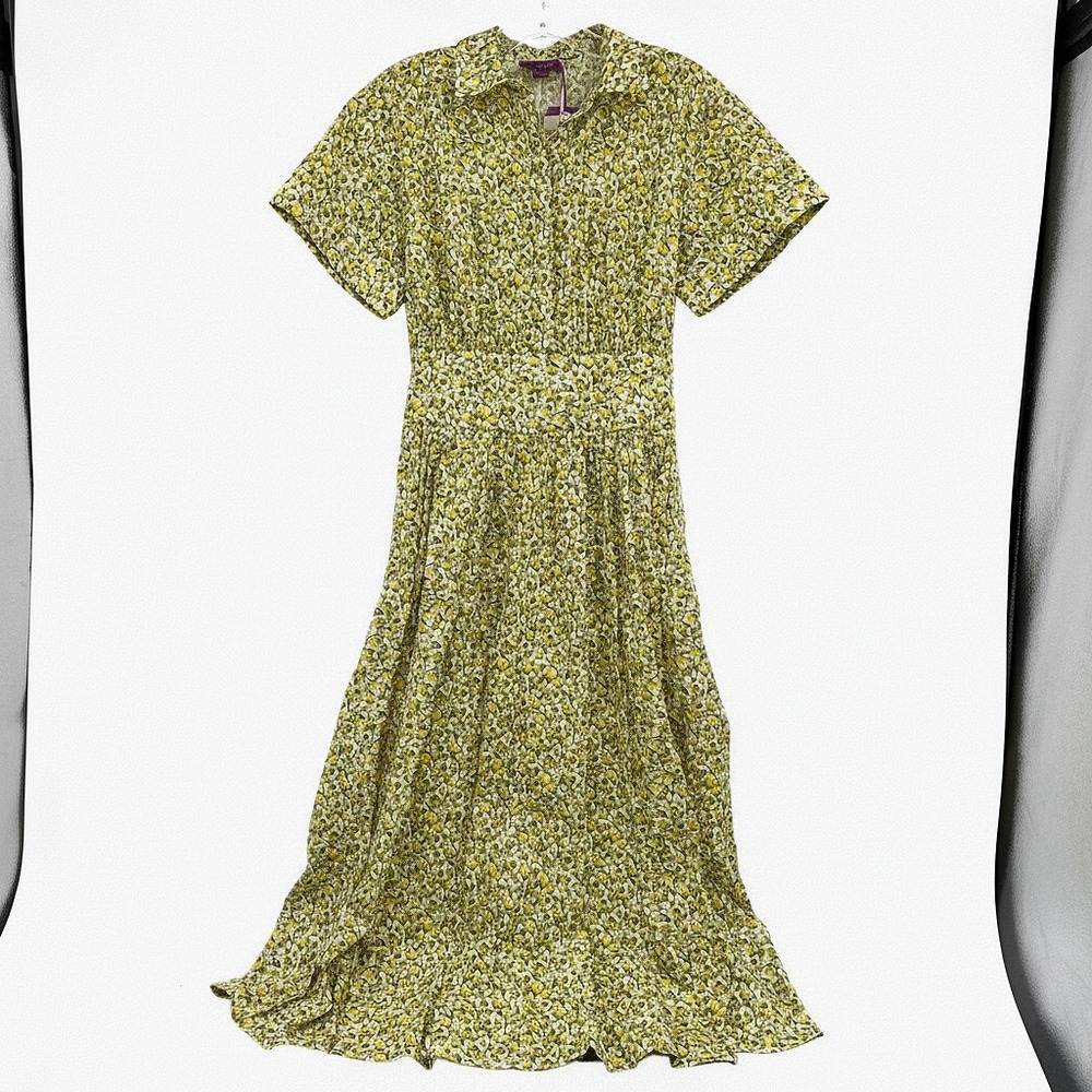 J. Crew Yellow Green Floral Midi Shirt Dress | Regular US0